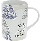 Pavilion Gift Company - Wake and Lake - 18 oz Coffee Tea Mug Lake Life Lake Lover Boat Boating Waterfront Drinkware Kitchenware