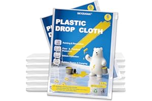 SKYZUOAN 6 Pack Premium Plastic Drop Cloths for Painting, 9x12 FT Waterproof & Dust-Proof Furniture and Floor Paint Plastic Covering, Disposable Plastic Paint Tarp for DIY Projects & Home Renovations