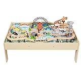 Amazon Basics 120 Piece Wooden Train Set with