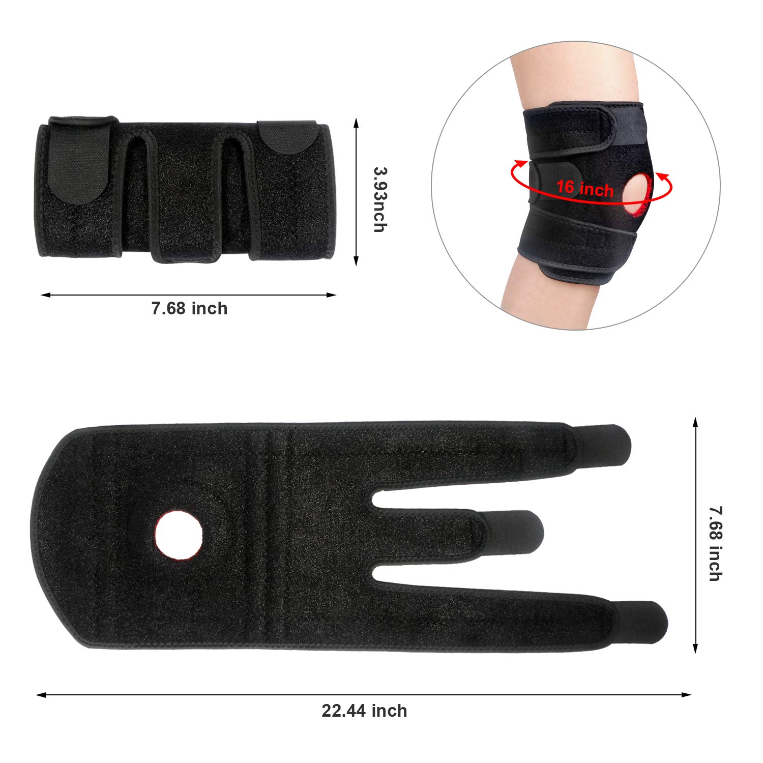 Knee Brace for Women & Men, Knee Support for ACL, LCL, MCL Relief, Pain & Injury Recovery in Running Cycling Volleyball Gym Workout Sport with Adjustable Straps (2 Packs)