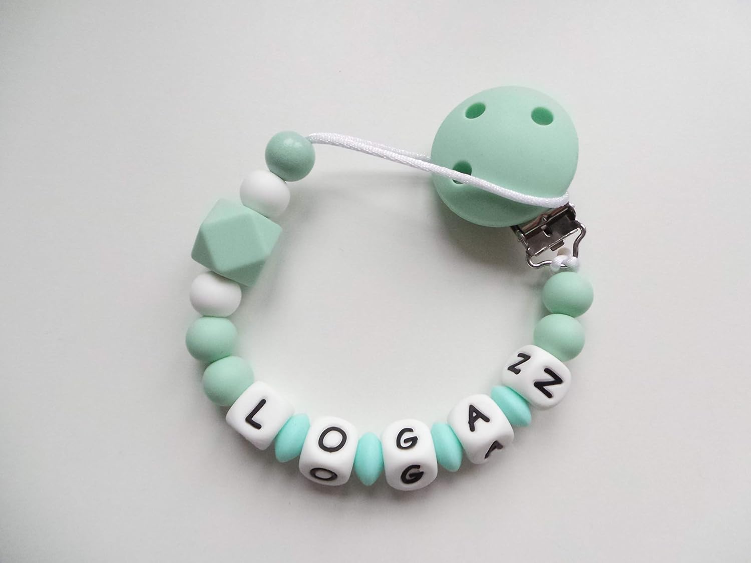 Personalised silicone Dummy Clip Mint Amazon.co.uk Handmade Personalised silicone Dummy Clip Mint Amazon.co.uk Handmade