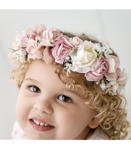 Rustic Floral Wreath Headband Wedding Festival Flower Girl Blush Accessory Amazon.com : PoshMyra Blush Pink Flower Girl Crown with  main image 3