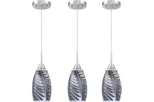 Viinew Mini Glass Pendant Light 3-Pack with Handblown Black Gray Marble Art Oval Glass Lamp Ceiling Hanging Light,for Dining Room,Kitchen,Foyer,Hallway 4.72"