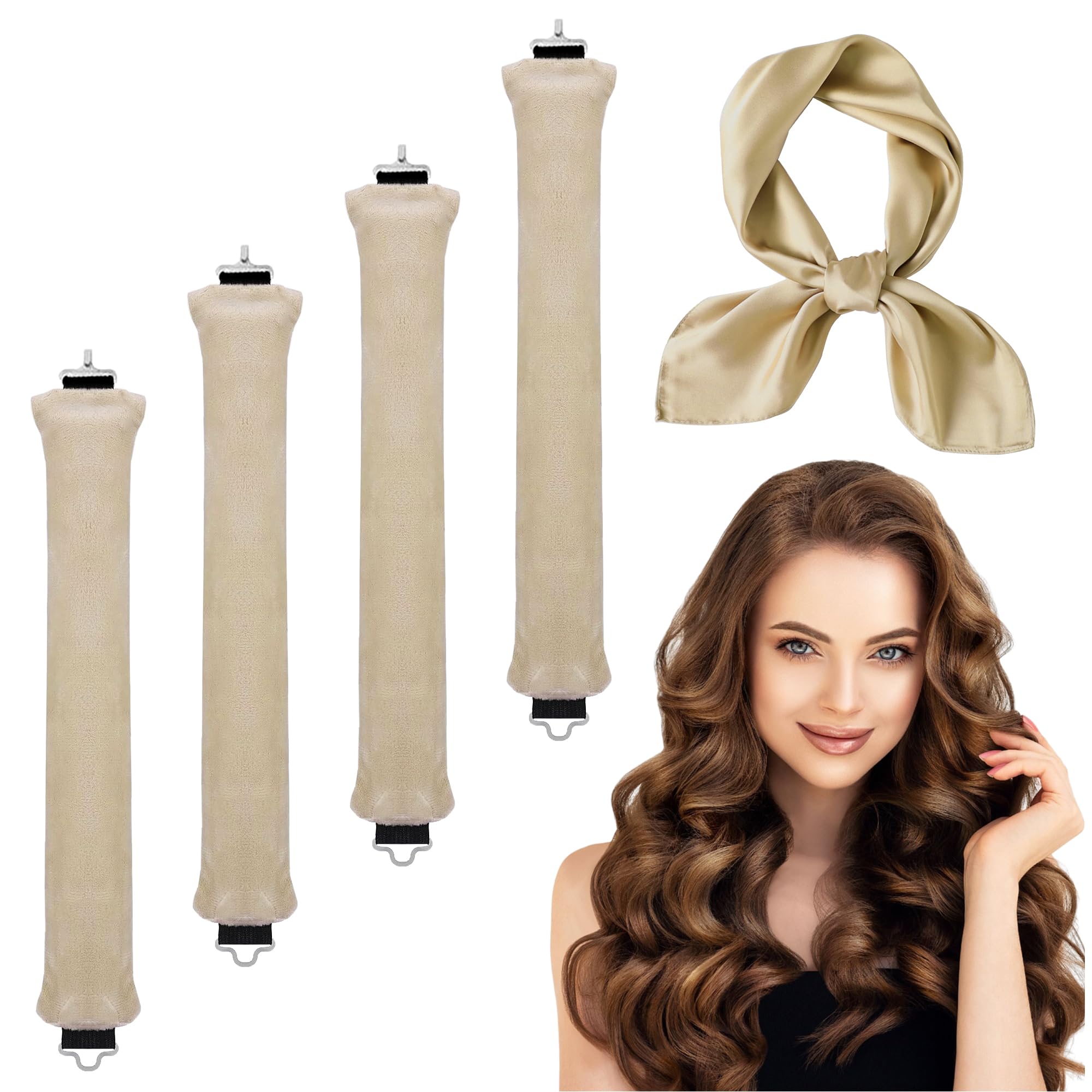 4PCS Heatless Curlers Hair Curlers No Heat Heatless Overnight Blowout Rods with Hair Scarf No Heat Heatless Curling Rods for Women DIY Hair Styling