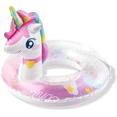 Zainpe Unicorn Inflatable Pool Float with Glitters Colorful Inflation Swimming Ring Summer Outdoor Water Lounge Inflatable Raft Tube Fun Beach Floaties Vinyl Swim Floaty Pool Toy for Kids Toddler