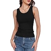 HOUZONIY Womens Tank Tops Sleeveless High Scoop Neck Ribbed Basic Cute Casual Ladies Comfy Tank Fitted Slim Cami Shirts Top