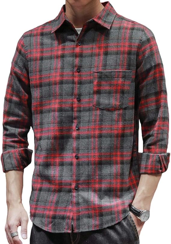 Amazon Co Jp チェックシャツメンズ カジュアルシャツ 長袖 ボタンダウン フランネルシャツ メンズ Vlakteven 服 ファッション小物