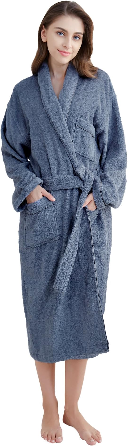 Monarca Cotton Bathrobe for Women, Hotel Spa Kimono Robe, Grey, Large