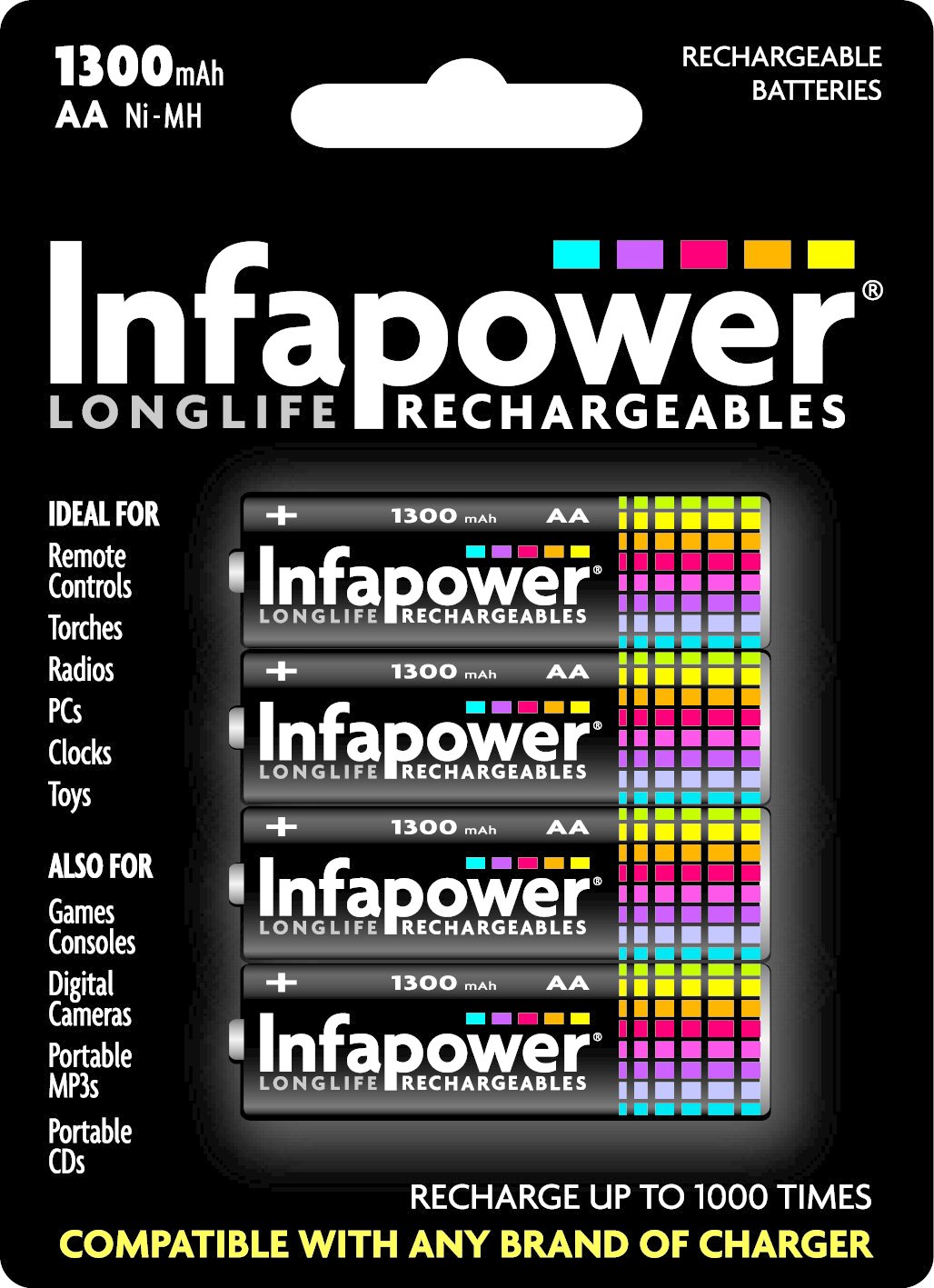 Infapower AA 1300mAh with 4 Rechargeable Batteries
