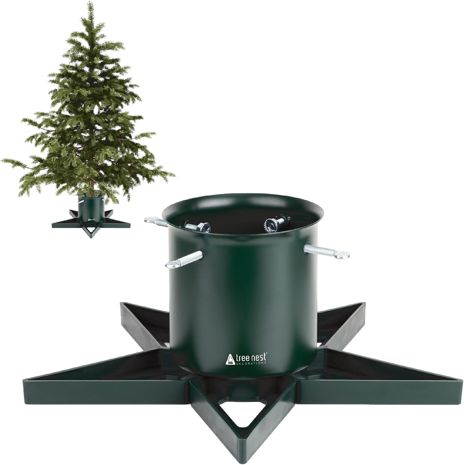 Tree Stands - Tree Nest Christmas Tree Stand for Live Real Trees Small Christmas Tree Holder up to 6ft Trees Stable for Xmas Tree Decoration 0.53 Gal Star+ Green