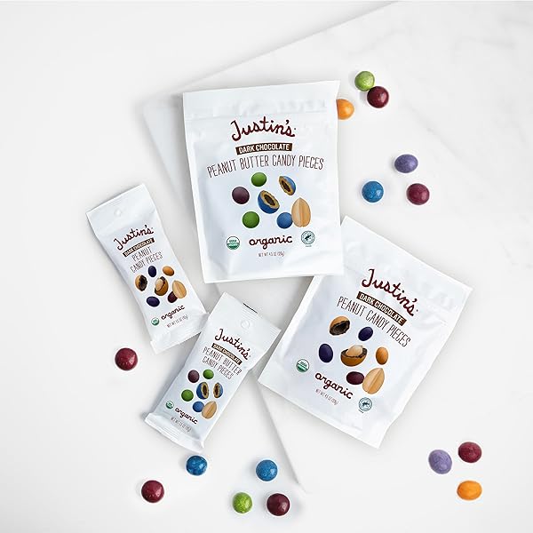 JUSTIN’S DARK CHOCOLATE PEANUT BUTTER CANDY PIECES – 4.5OZ BAG ORGANIC, GLUTEN FREE, NON-GMO, RESPONSIBLY SOURCE, RAINFOREST ALLIANCE CERTIFIED COCOA
