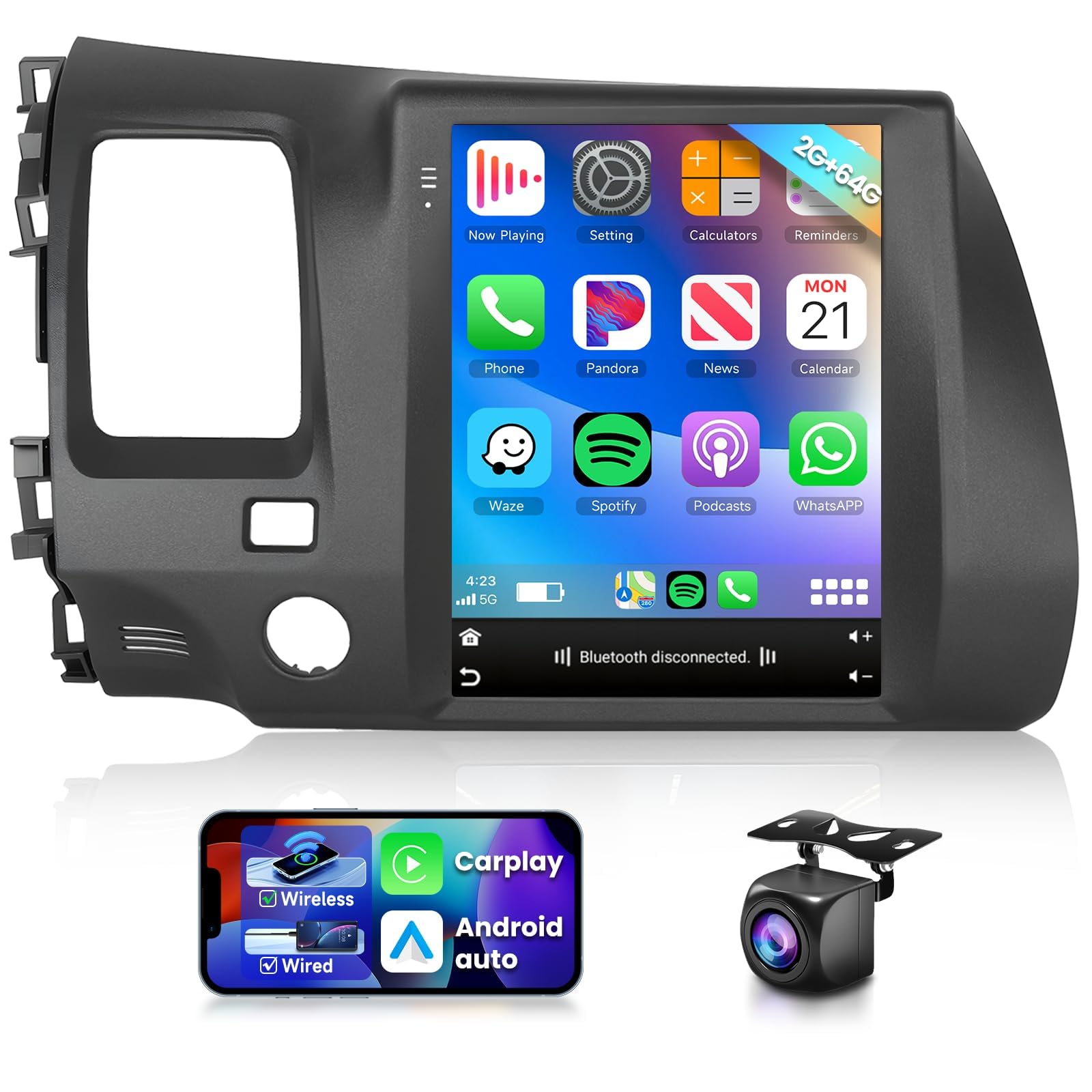 Photo 1 of 9.7 inch Car Stereo Radio for Honda Civic 2004 2005 2006 2007 2008 2009 2G+64G, Wireless CarPlay/Android Auto, Android 13 Touch Screen Head Unit, GPS Navi/WiFi/Bluetooth/SWC+HD Backup Camera