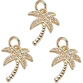 DanLingJewelry 5Pcs Brass Micro Pave Clear Cubic Zirconia Coconut Tree Charms Golden Color Tropical Tree Charms for Jewelry Making Findings