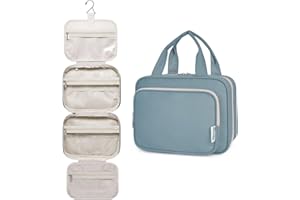 Narwey Hanging Toiletry Bag for Women Travel Makeup Bag Organizer Toiletries Bag for Travel Size Essentials Accessories Cosmetics (Greyish Blue (Medium))