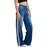 Keolorn Wide Leg Jeans for Women,Unique Color Block Design,High-Waisted Straight Cut,High Elasticity Baggy Denim Pants.