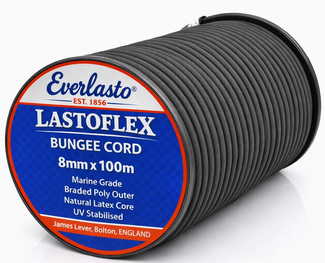 Everlasto 'Lastoflex' Elastic Bungee Cord Shock Cord Rope Black 8mm x 100M