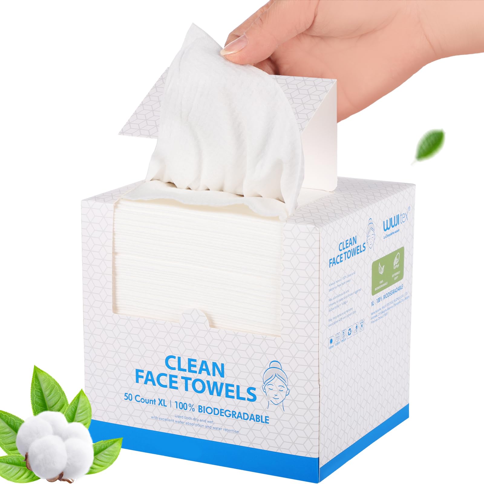 Disposable Face Towel, Biodegradable Facial Dry Wipes Cotton Makeup Remover Wipes Soft Facial Cleansing Wipes for Sensitive Skin, Wet & Dry Usable, 25 x 30cm