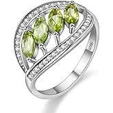 Uloveido August Birthstone Natural Peridot Anniversary Leaf Ring Sterling Silver for Women FJ110