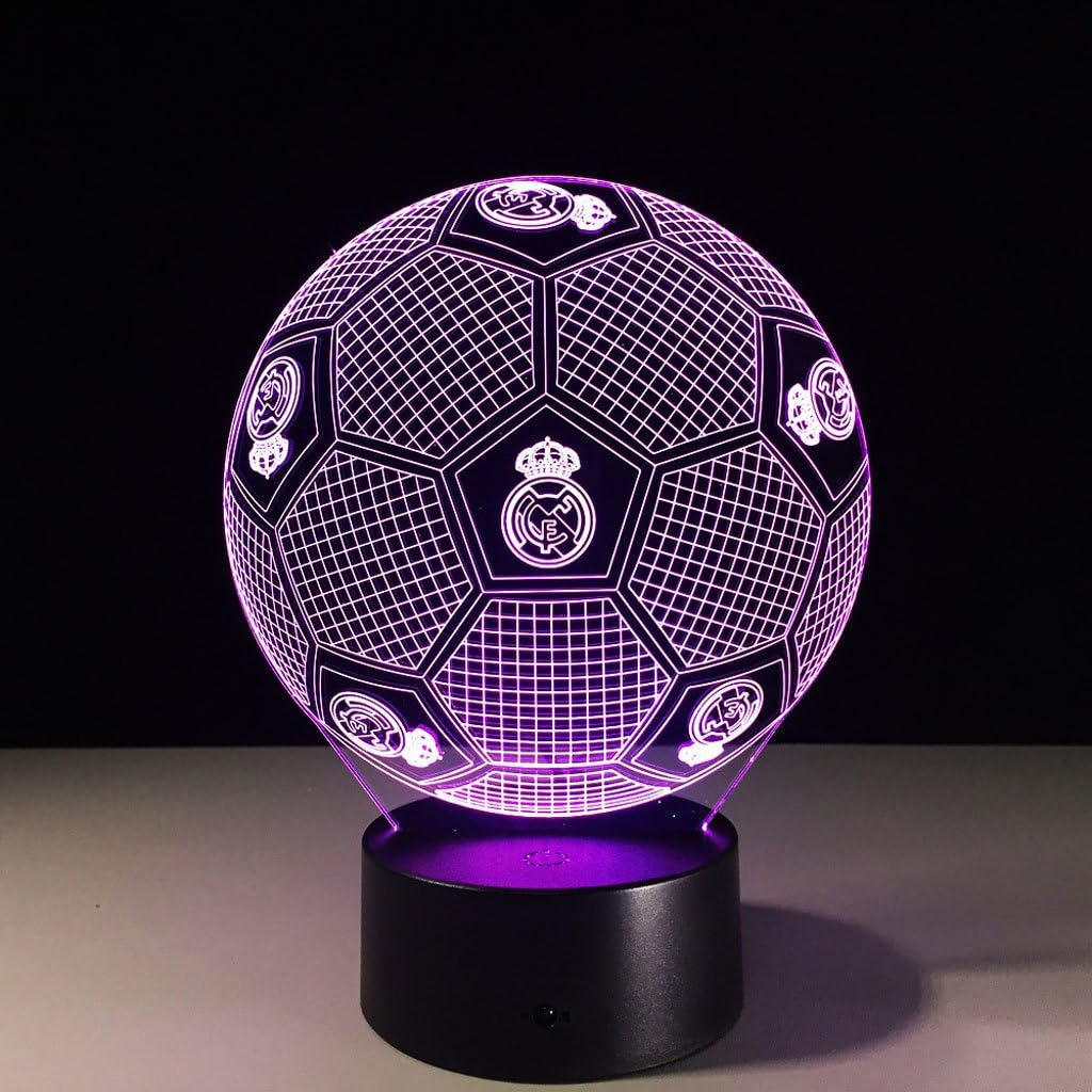 WLDD 3D Illusion Night Lights，Real Madrid Football Modern LED Table Desk Lamps 7 Colors Changing Touch Switch USB Charge Lighting Bedroom Home Decorative Lamp (Color : Purple)