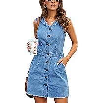 ワンピース RONRON HEART BUTTON SLEEVELESS DENIM DRESS 4BFK524 LookbookStore Short Denim Dress for Women Summer Sleeveless
