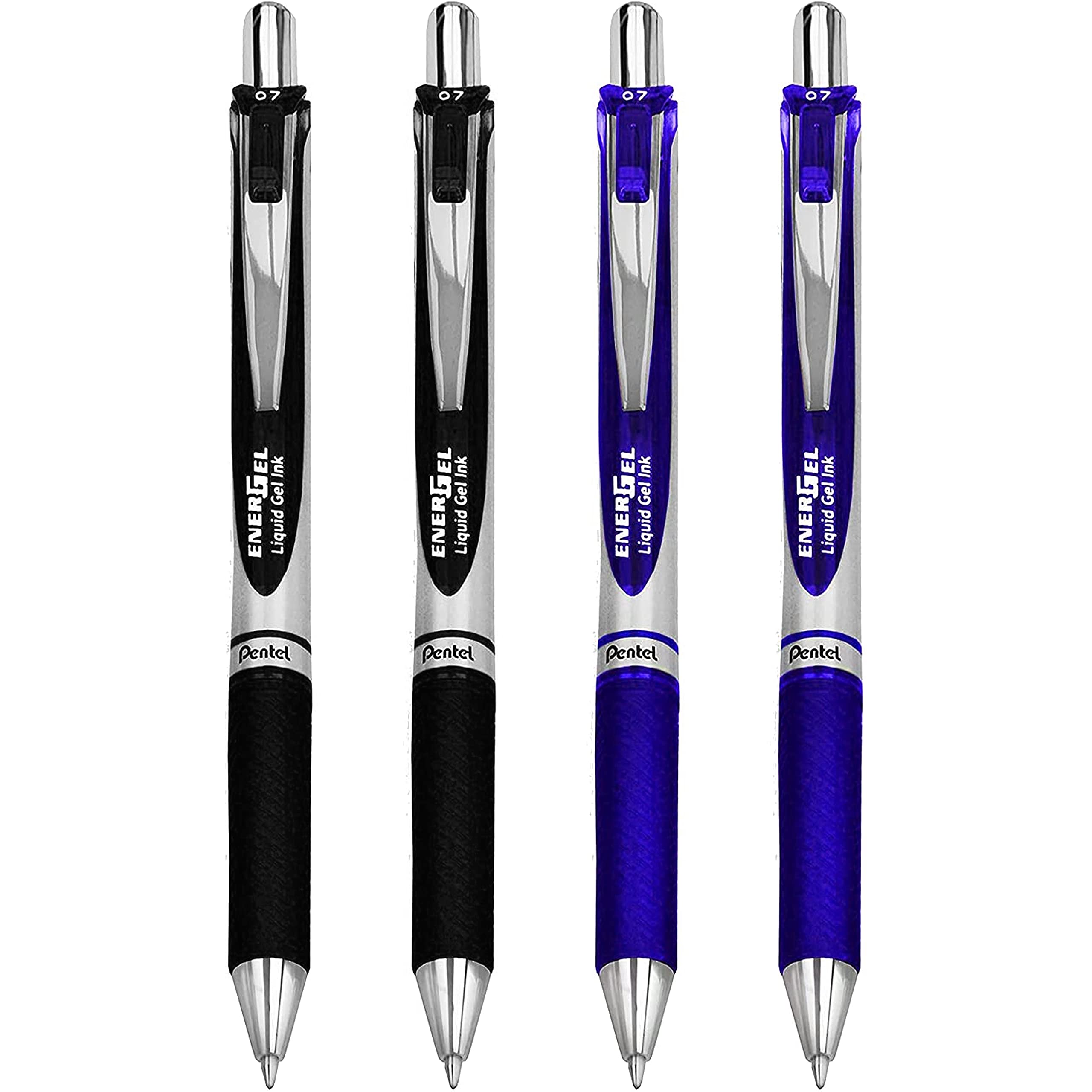 Pentel EnerGel XM BL77 - Retractable Liquid Gel Ink Pen - 0.7mm - 54% Recycled – Black, Blue - Pack of 4