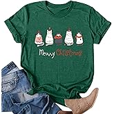 Christmas Crew Shirts for Women Merry and Bright Christmas Shirt Xmas Tree Graphic Tee Tops Holiday Tshirts
