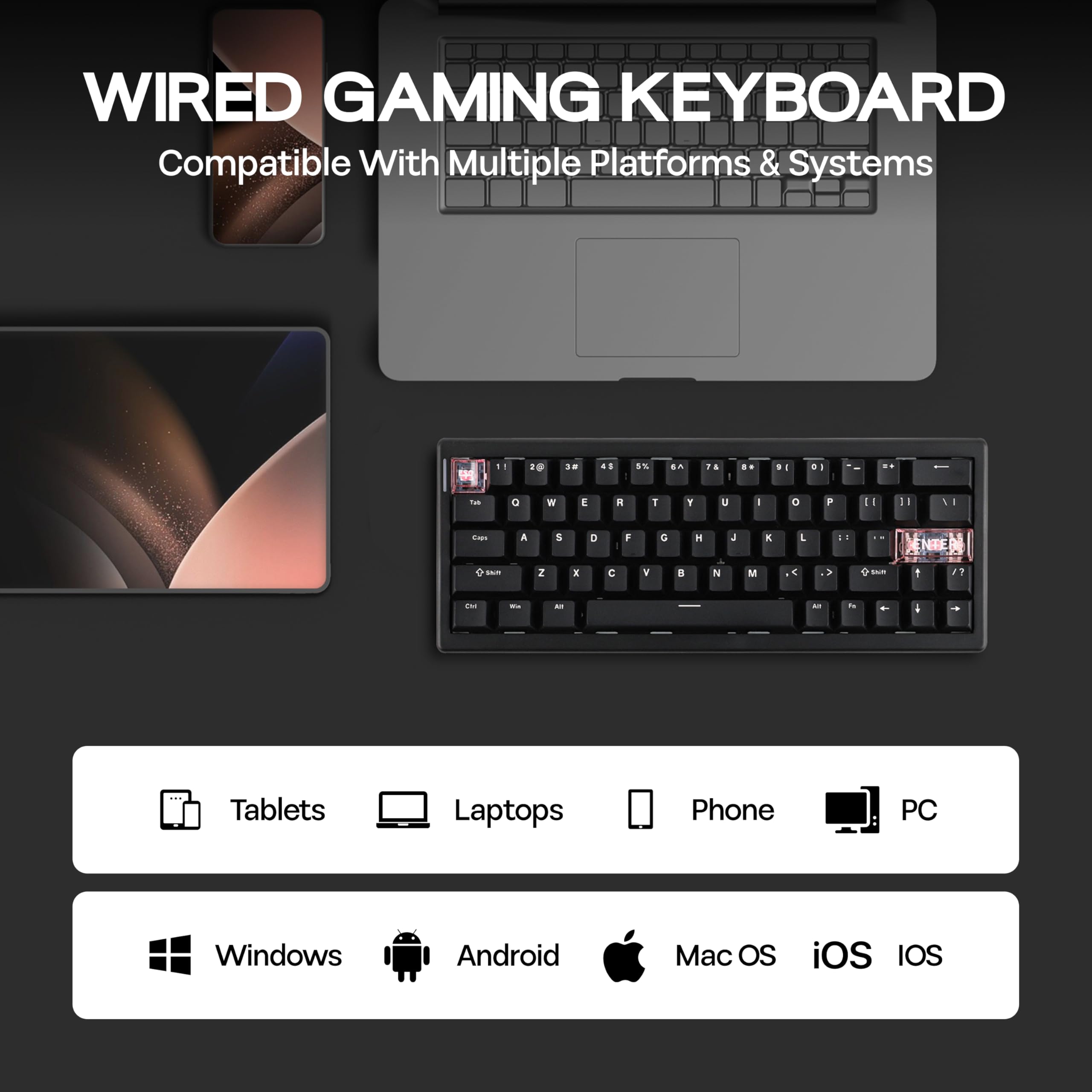 CIDOO C60 HE Wired Rapid Fast Gaming Keyboard with Silent Magnetic Switch, Hall Effect Keyboard with 8K Polling Rate, 0.125ms Latency, 63-Key Compact Layout, Hot-Swappable (Black)