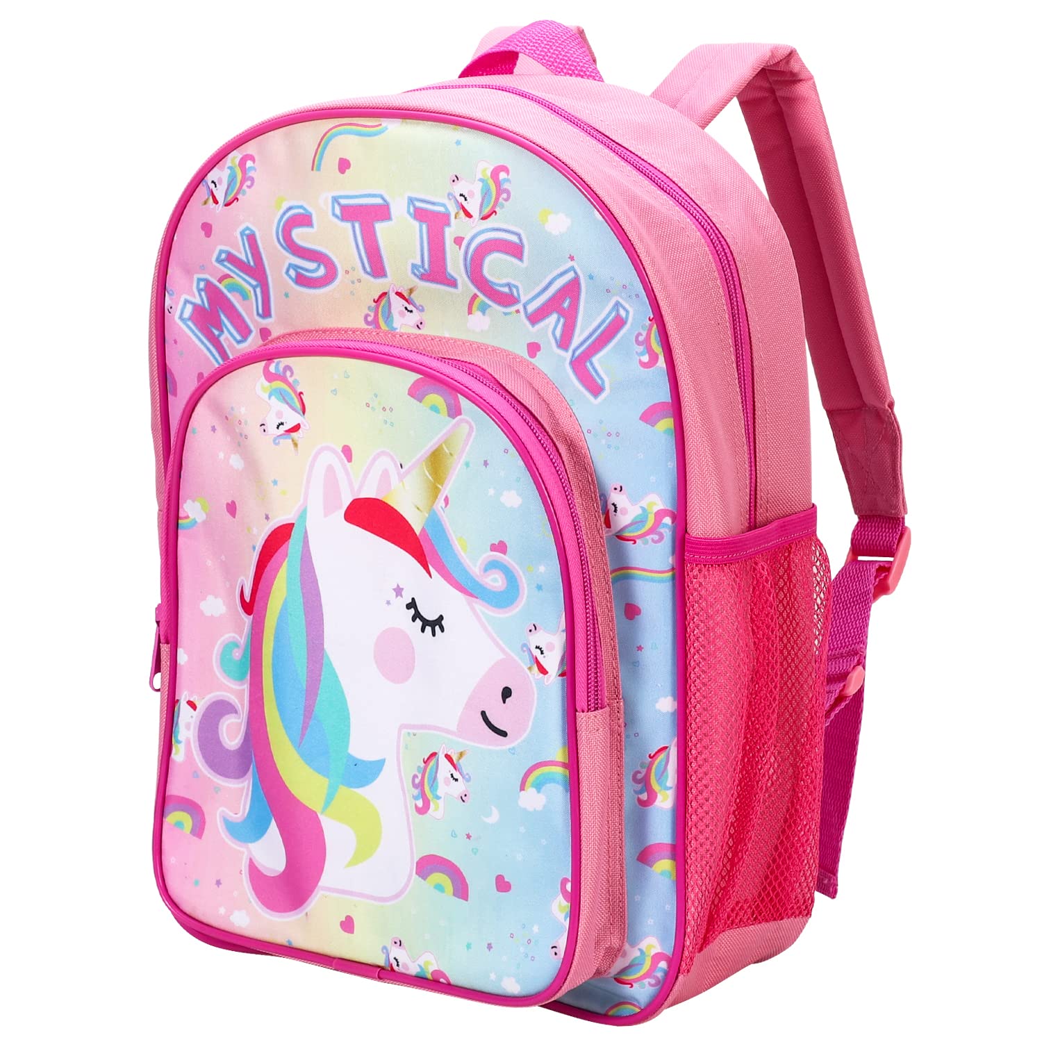 William Lamb Group Ltd Unicorn Pink Kids Childrens Premium Backpack School Rucksack Travel Bag Boys Girls with Side Mesh Pocket and Front Zipped Pocket