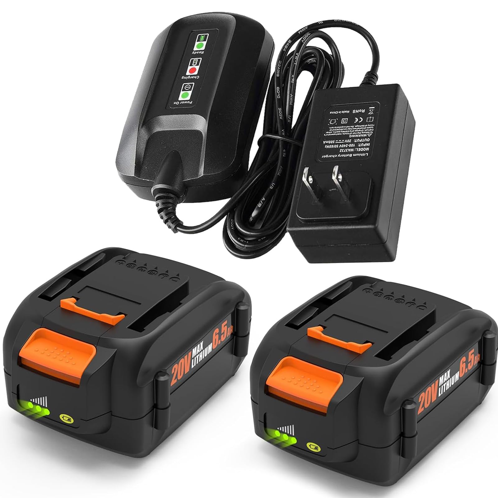 Photo 1 of ANTRobut 2 Pack 6.5Ah Replacement for Worx Battery 20V WA3575 WA3578, with Replacement Worx Battery 20V Charger