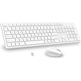 LeadsaiL White Wireless Keyboard and Mouse Combo, Full-Sized Ergonomic Computer Keyboard, 2.4GHz USB Cordless Keyboard Silent Mouse Set, 12 FN Shortcuts for Windows MacOS Laptop Computer