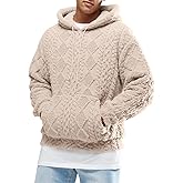 Runcati Mens Fuzzy Sherpa Hoodie Pullover Sweatshirts Long Sleeve Front Pocket Fall Winter Hooded Textured Outwear