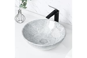 Tysun Round Vessel Sink, 17'' x 17'' Round Shape Bathroom Vessel Sink Modern Above Counter Gray Porcelain Ceramic Bathroom Lavatory Vanity Vessel Sink Art Basin with Pop-Up Drain