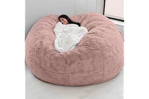 ARSFBII Giant Fur Bean Bag Chair Cover for Kids Adults, (No Filler) Living Room Furniture Big Round Soft Fluffy Faux Fur Beanbag Lazy Sofa Bed Cover (Light Pink, 6FT)