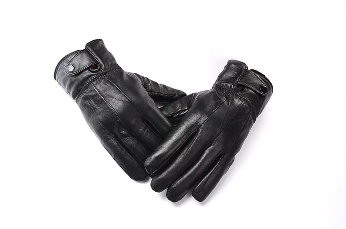 Anccion Men's Genuine Leather Warm Lined Driving Gloves, Motorcycle Gloves (Large)