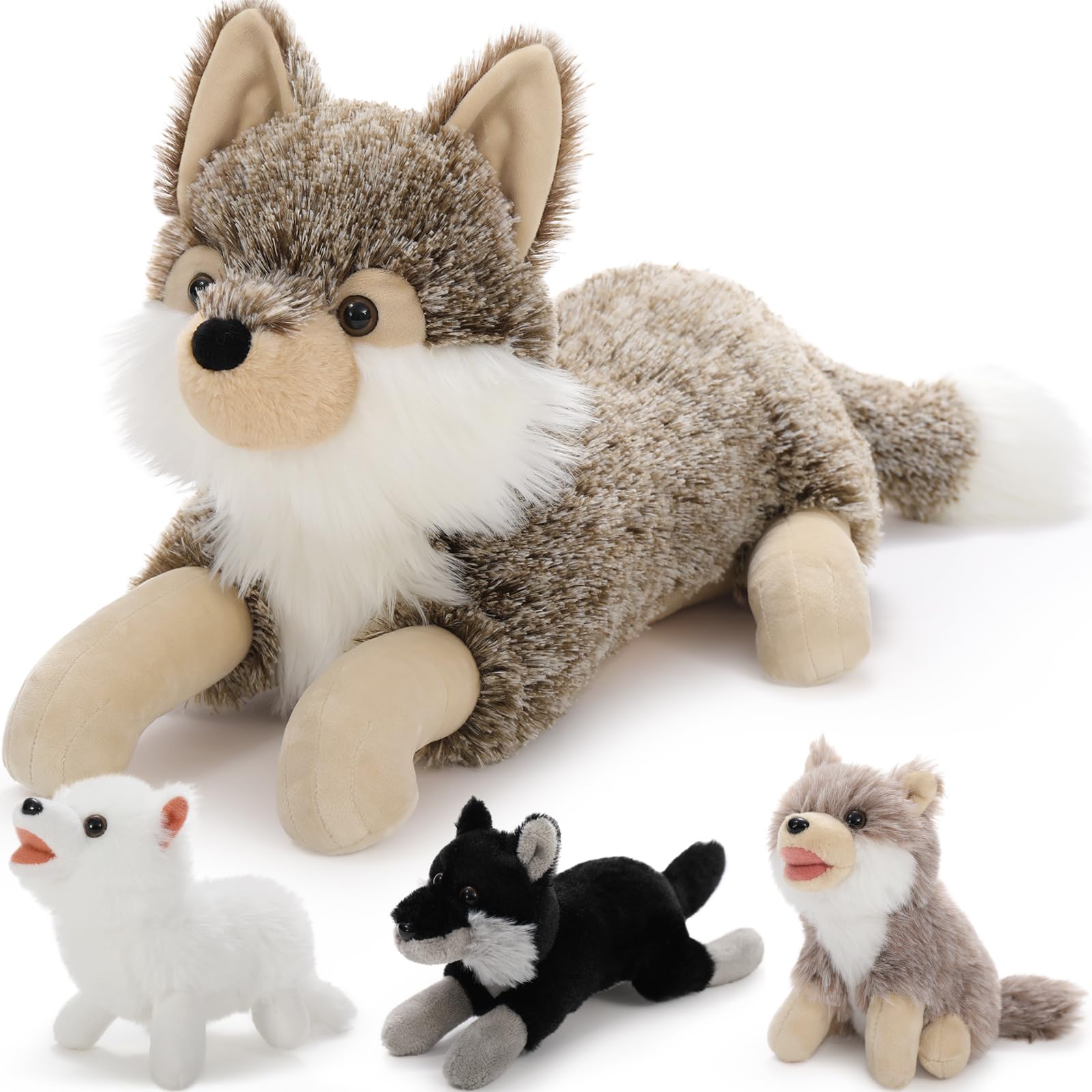 Photo 1 of ***MISSING PARTS***
BENINY 4Pcs Wolf Stuffed Animals Set, Grey Mommy Wolf Plush 20 Inch with 3 Baby Wolves, Realistic Wolf Toys for Wolf Lover Party Favors, Gifts for Boys Girls Birthday