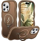 Nzenguer Magnetic for iPhone 15 Pro Case Compatible with MagSafe Built-in Invisible Kickstand Wavy Frame Cute Translucent Matte Back Silicone Shockproof phone case for iPhone 15 Pro Women Grils, Brown