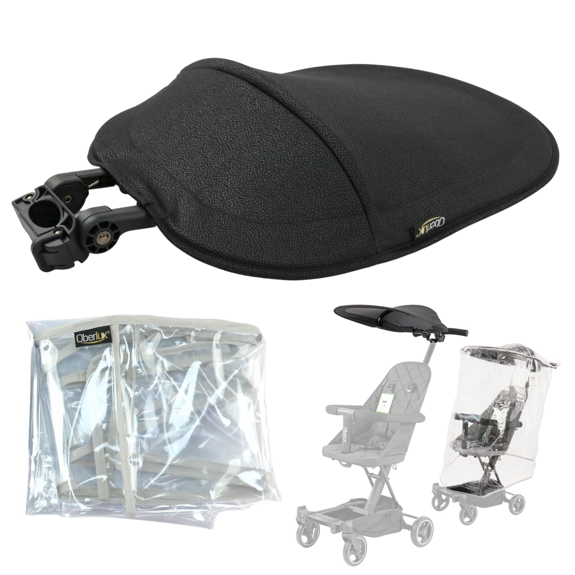Canopy & Rain Cover for Convertible 3 in 1 Baby Stroller | Pushchair Rider by Oberlux, Black