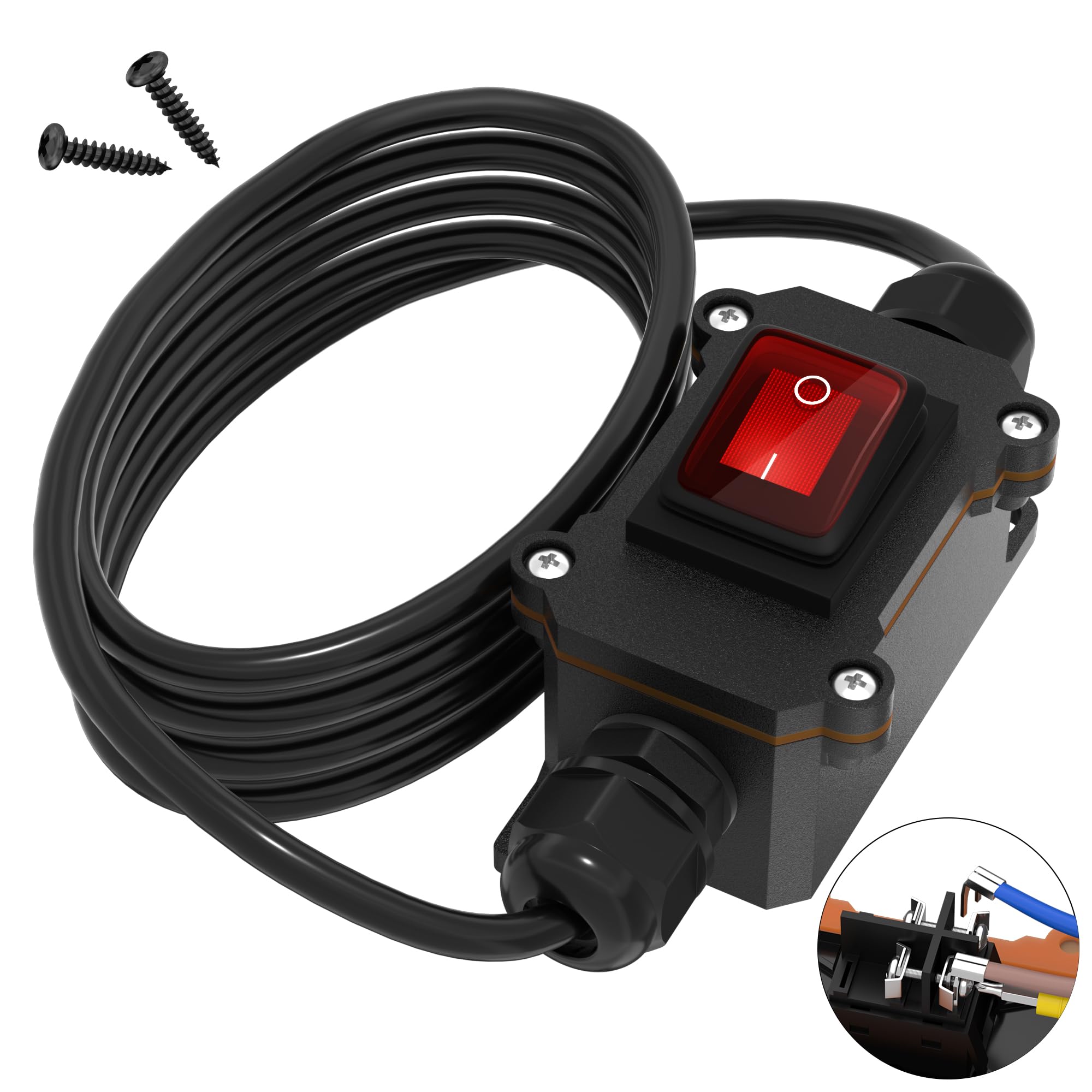 Photo 1 of RVBOATPAT Inline Cord Switch 12V 20A DC Waterproof Inline Switch IP66 Red Lighted 2 Position 4 Pin DPST with 14 AWG Wire Outdoor Inline Power Lamp ON/Off Switch1049347274
