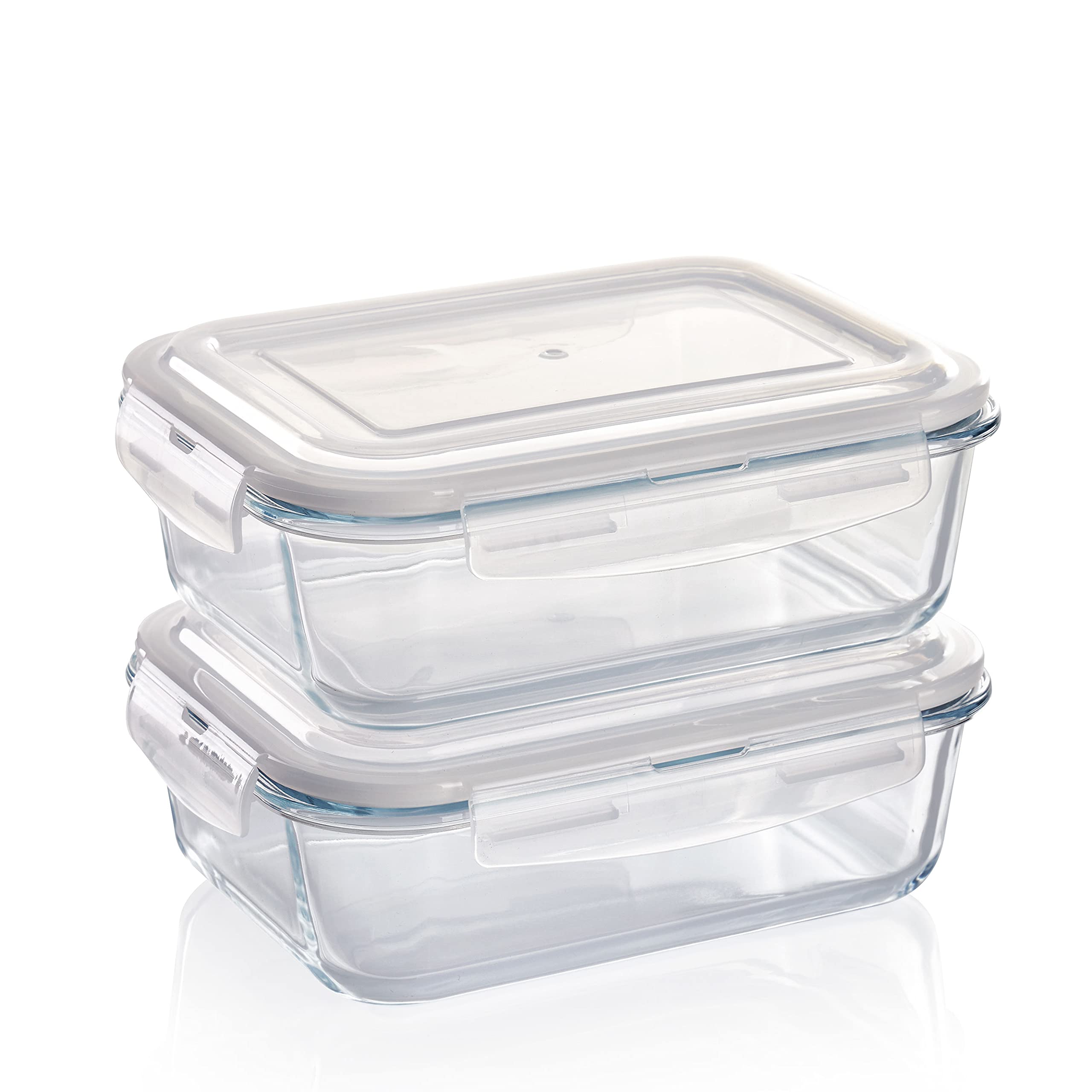 Grizzly Glass Food Storage Container Set - Ovenproof Dish with Lids - 2 x 1520 ml (53.5 oz) Rectangular - Air and Liquid Tight