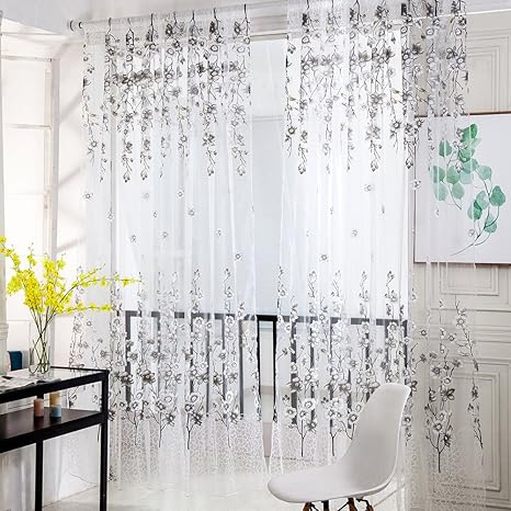 Buy Plum Flower Patterned Sheer Curtains Voile Curtains Curtain