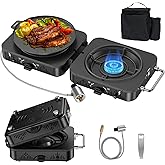 2 Burner Propane Camping Stove, 20000 BTU Foldable Portable Camp Stove with Piezo Ignition & Adjustable Burners, Outdoor Gas 
