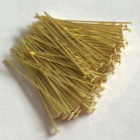 Prismenstifte 0,8 x 45mm goldfarben 100 Stück Großkopf 2,8mm - Kettelstifte - Nietstifte - Schmuckstifte - Bastelbedarf - Mes