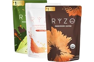 RYZE SUPERFOODS Ultimate Energy Bundle, USDA Organic Mushroom Coffee & Mushroom Matcha + Probiotic Creamer with 6 Adaptogenic Mushrooms for Better Energy, Focus, Digestion, Immunity, 90 servings