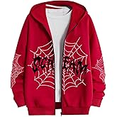 SHENHE Men's Zip Up Graphic Spiderweb Print Long Sleeve Goth Hoodie Sweatshirt Jacket