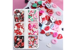 FURIMUK Valentine's Day Nail Art Slices Glitter Sequins 3D Heart Lips Envelope Shape Colorful Cute Nail Decals Paillettes for Girls Women DIY Nail Art Decoration