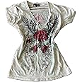 Y2k Fairy Grunge Clothes for Women Emo 2000s Skull Skeleton Print Tees Shirts Fairycore Vintage E-Girls Clothes