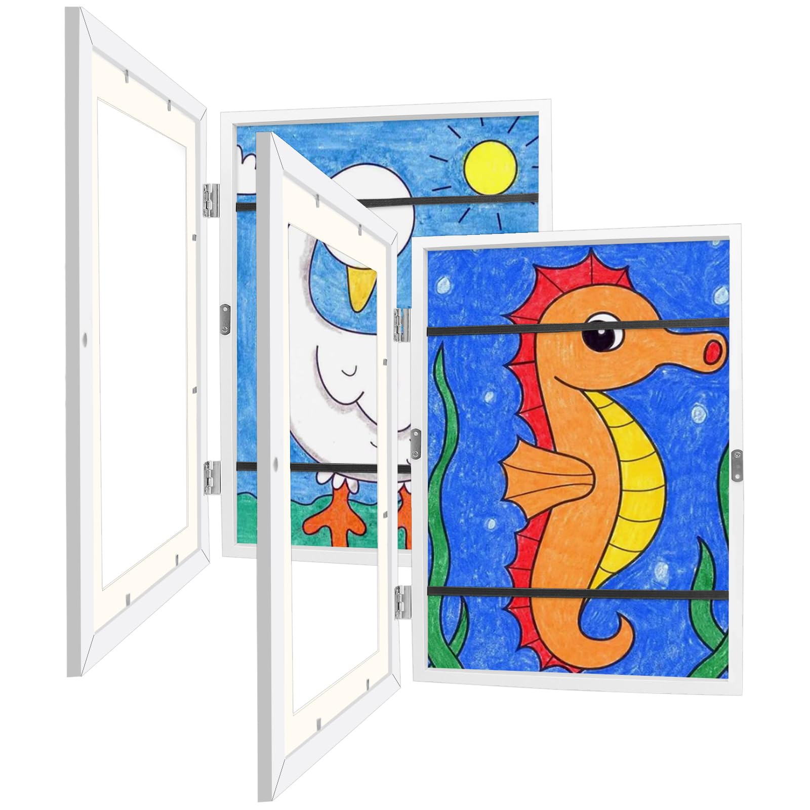 UDODIY Kids Art Frames, Front Opening A4 Artwork Frames Changeable, Childrens Artwork Display Storage Frame for 150 Pictures, Hanging Art，School or Home（White-2pcs）