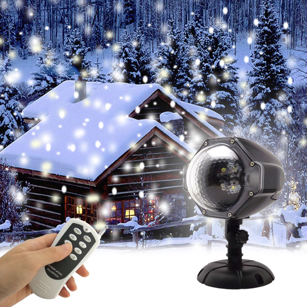 GAXmi LED Snowfall Light Remote Control Snow Falling Night Projector