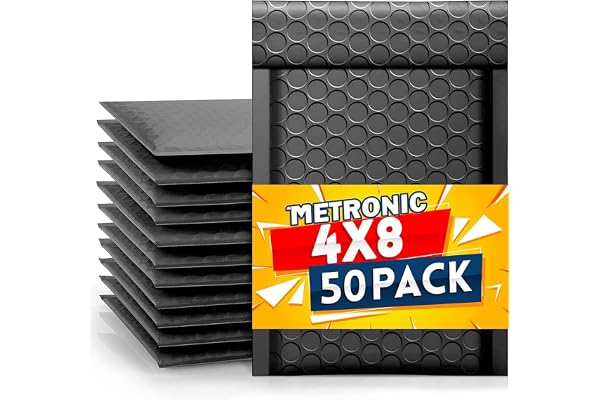 Metronic 4x8 Inch Bubble Mailer 50 Pack,Black Bubble Mailers, Waterproof Self Seal Adhesive Shipping Bags,Padded Envelopes fo