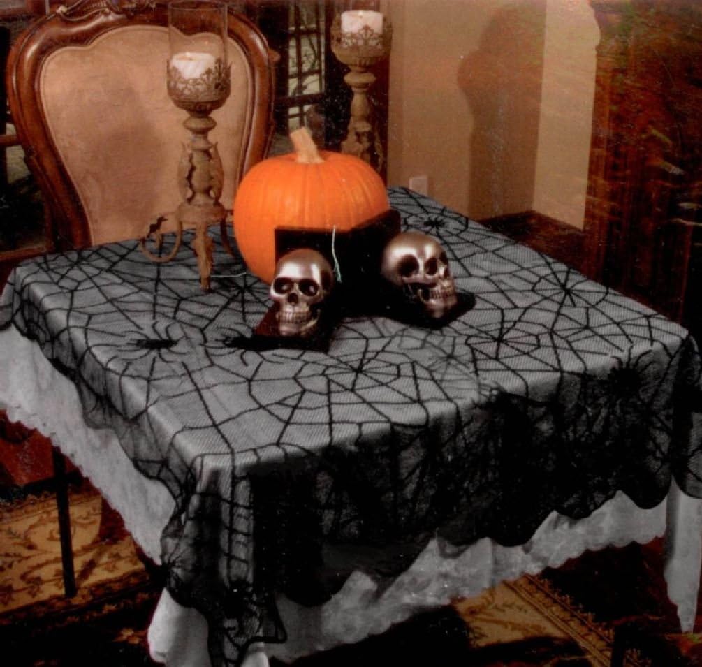 99Cm X 200Cm Halloween Party Gothic Black Spider Lace Table Cloth Cover